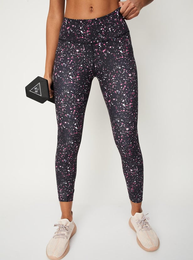Women Printed Mid Peach Finished Tights