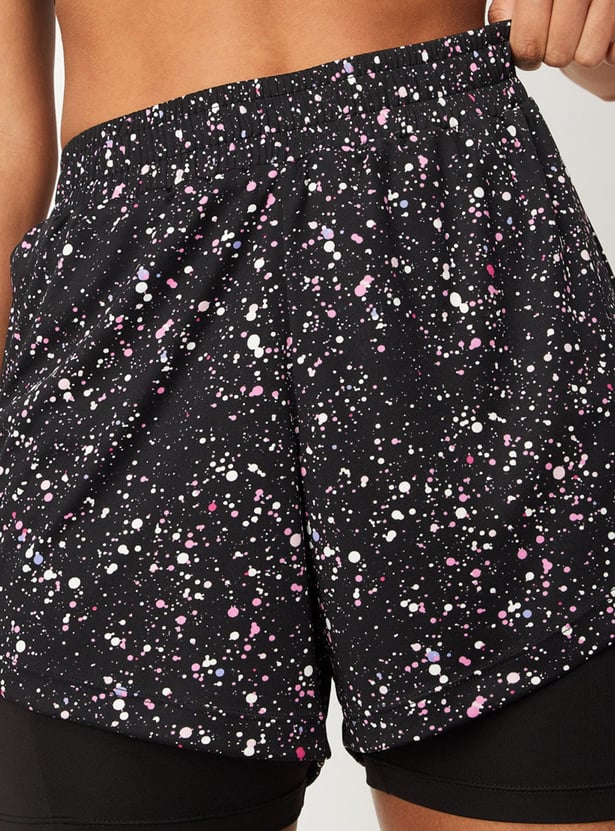 Women Printed Layered Sports Shorts