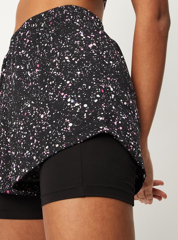 Women Printed Layered Sports Shorts