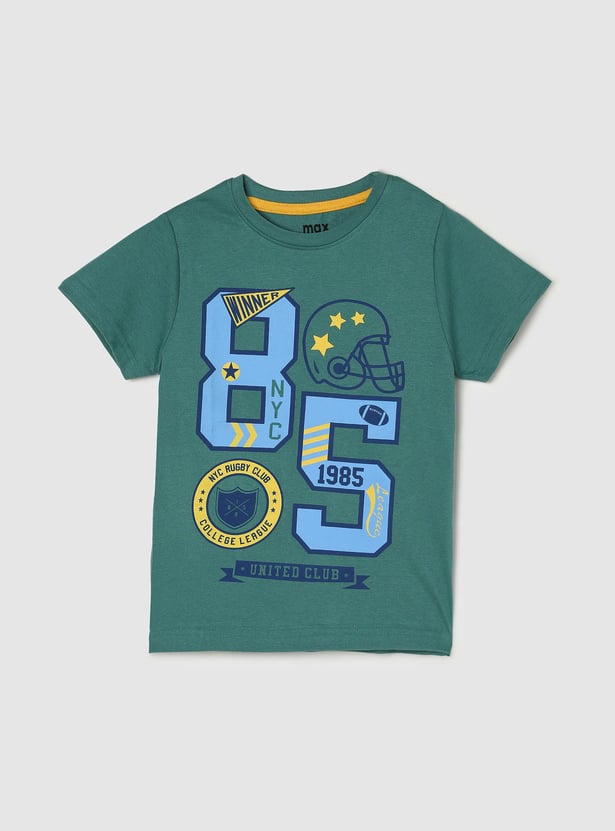 Boys Pure Cotton Typographic Printed T-shirt