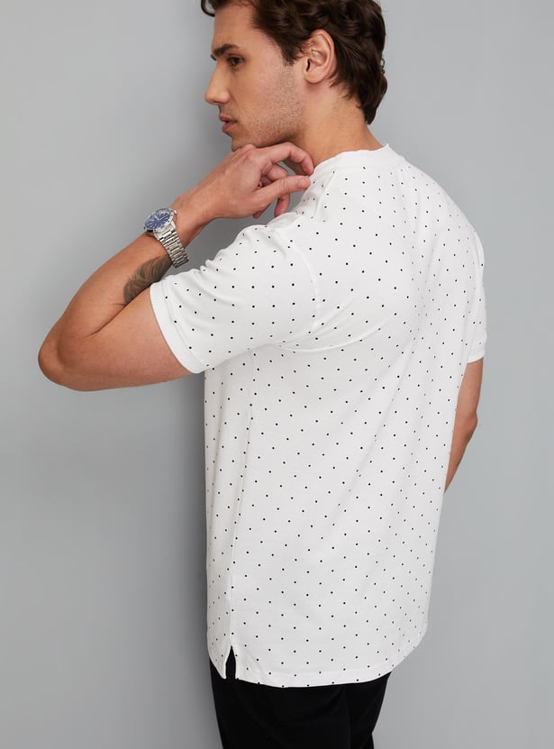 Men Printed Slim Fit Band Collar Polo T-shirt