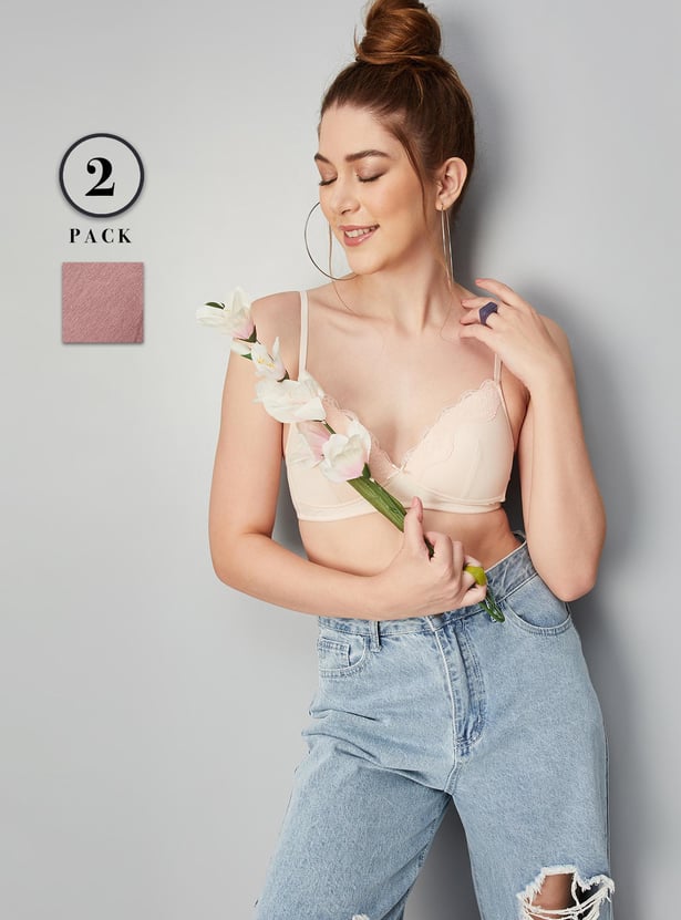 Women Lace Padded Non-Wired Bra - Pack of 2