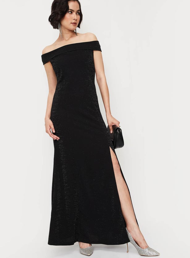 Women Shimmery Off-Shoulder Maxi Dress