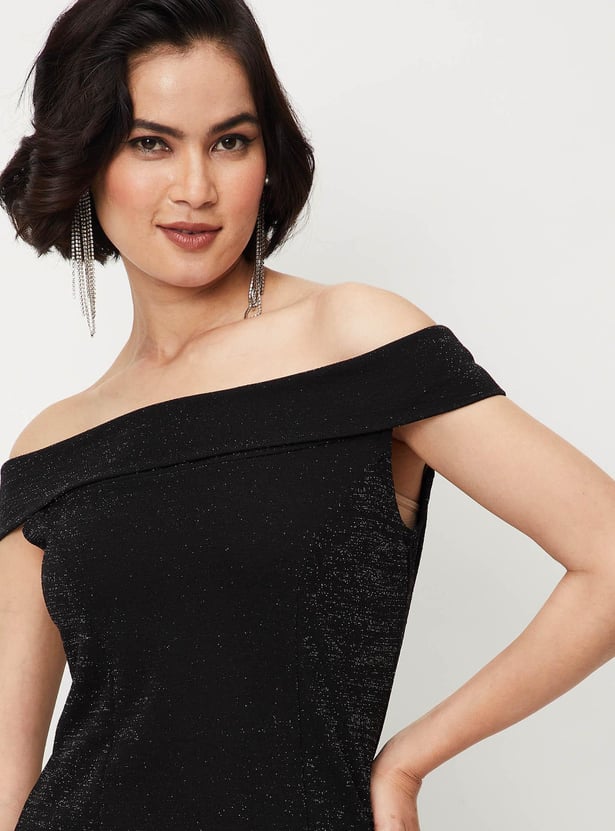 Women Shimmery Off-Shoulder Maxi Dress