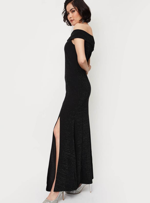 Women Shimmery Off-Shoulder Maxi Dress