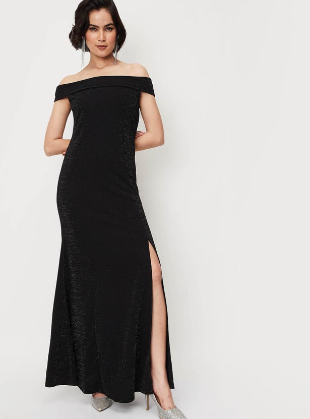 Women Shimmery Off-Shoulder Maxi Dress