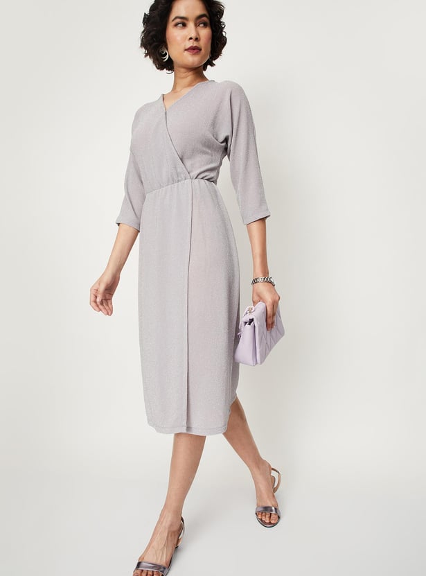 Women Textured V-Neck Wrap Dress