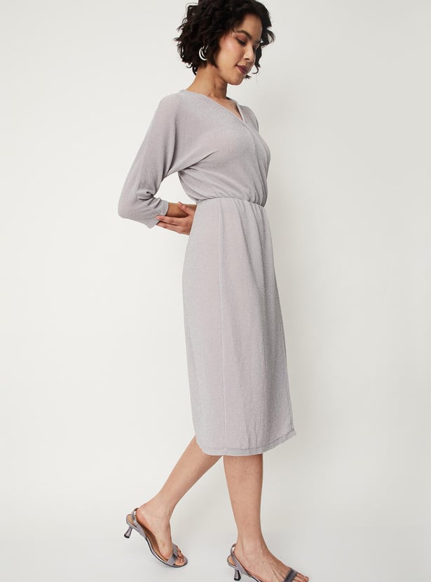 Women Textured V-Neck Wrap Dress