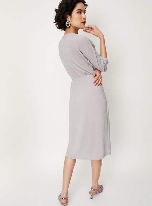 Women Textured V-Neck Wrap Dress