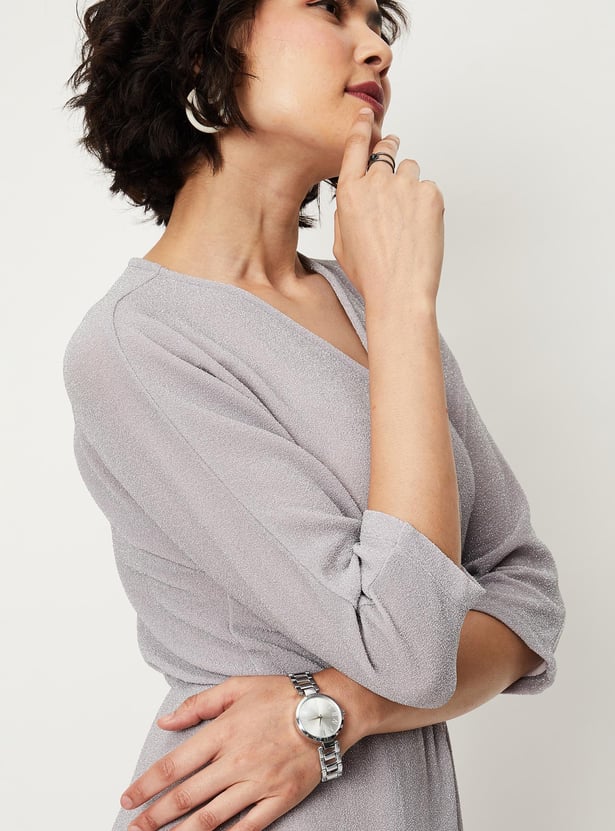 Women Textured V-Neck Wrap Dress