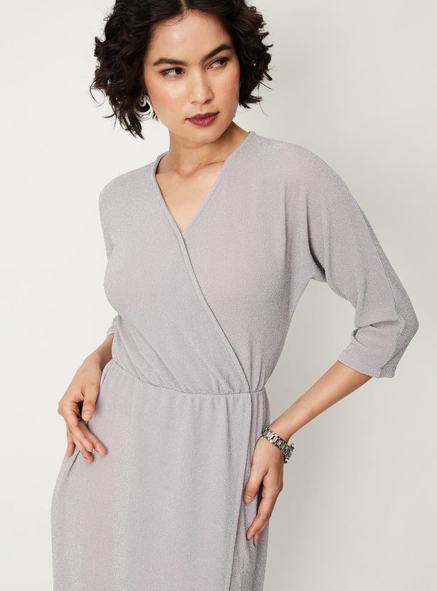 Women Textured V-Neck Wrap Dress