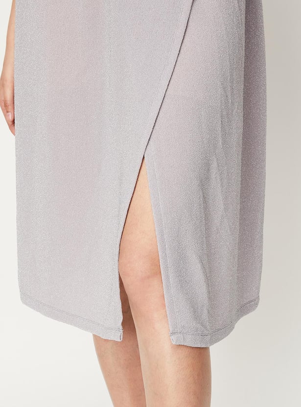 Women Textured V-Neck Wrap Dress