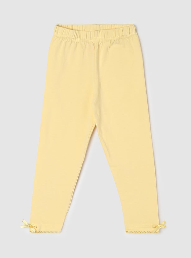 Girls Solid Bow-Detailed Leggings