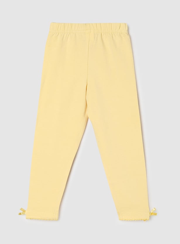 Girls Solid Bow-Detailed Leggings