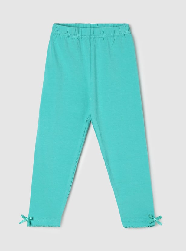 Girls Solid Bow Detailed Leggings