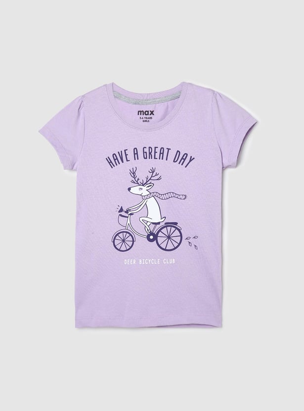 Girls Pure Cotton Graphic Printed Knit T-shirt