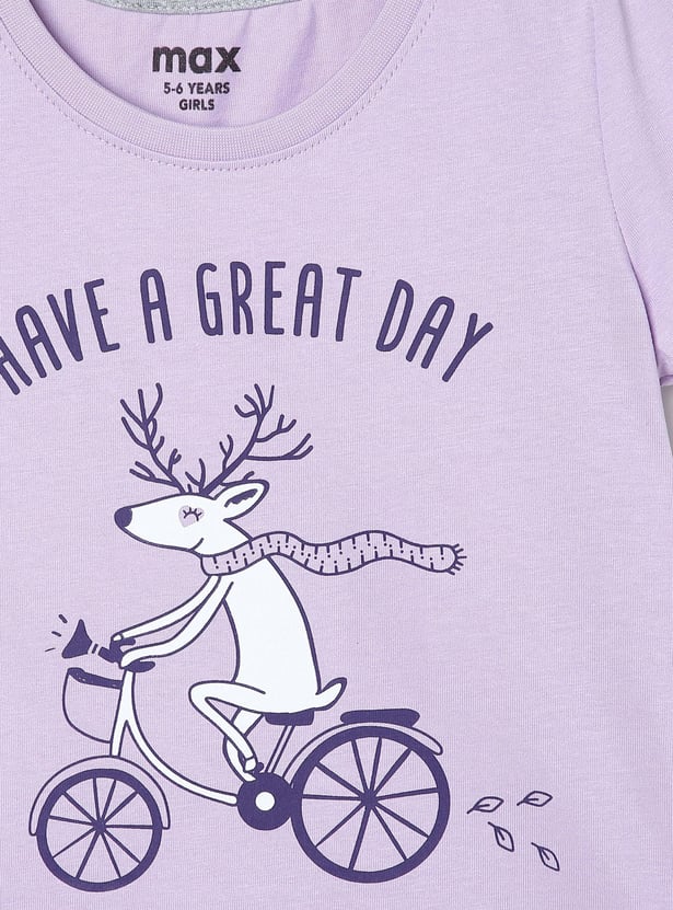 Girls Pure Cotton Graphic Printed Knit T-shirt