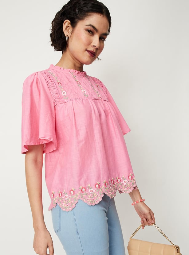 By Debra Girls Leah Pink Boucle Flutter Sleeve Top
