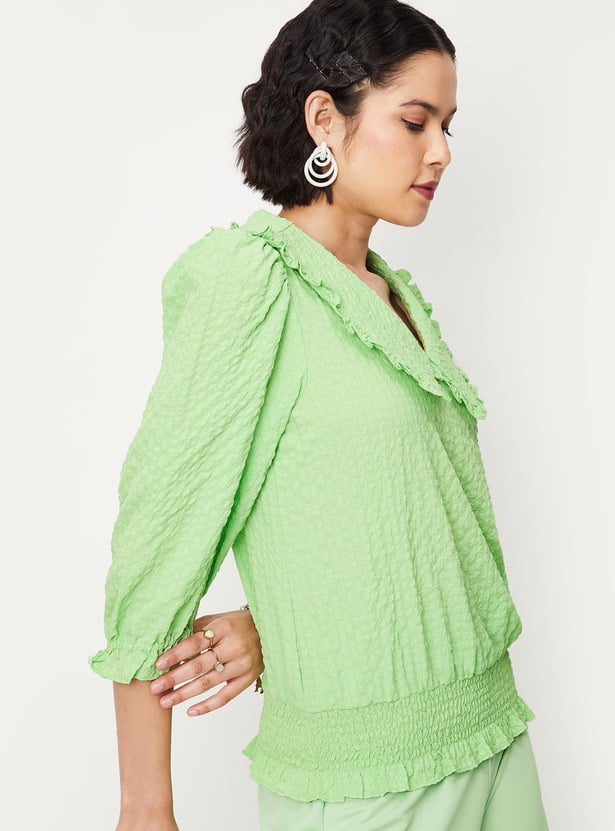 Women Textured Seer Sucker Blouson Top