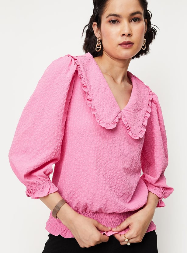 Women Textured Seer Sucker Blouson Top