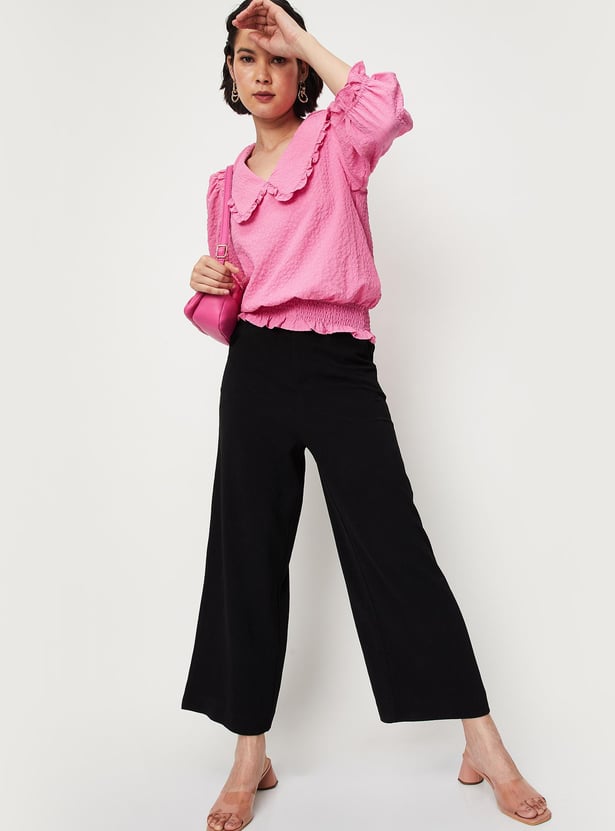 Women Textured Seer Sucker Blouson Top