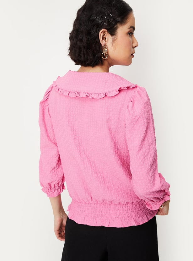 Women Textured Seer Sucker Blouson Top