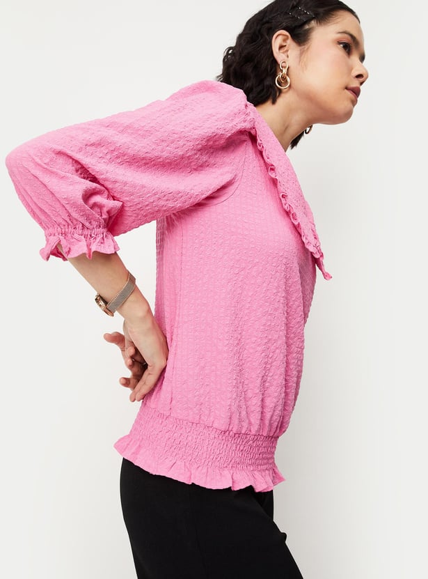 Women Textured Seer Sucker Blouson Top