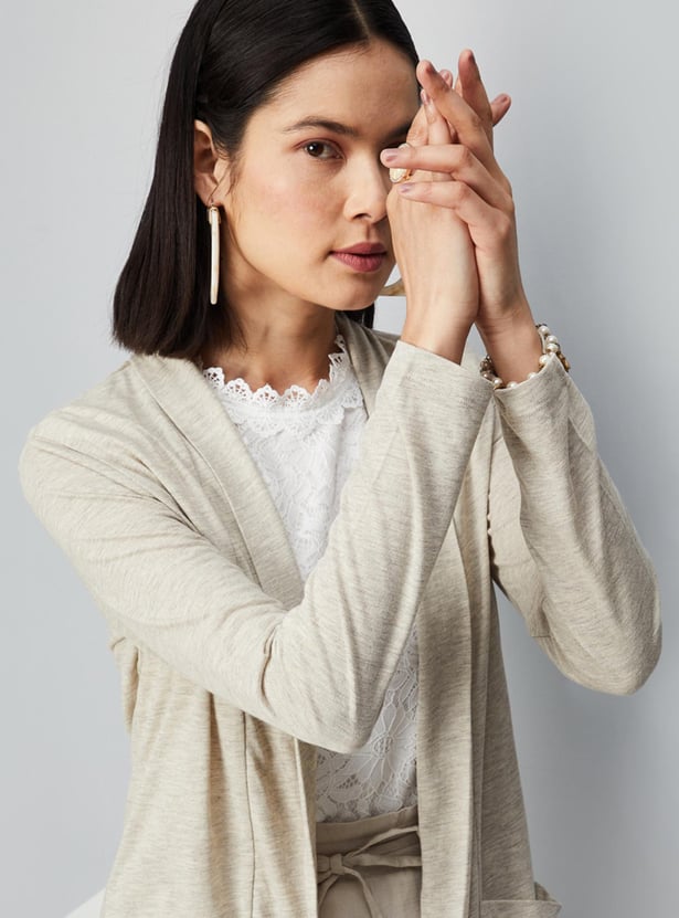 Women Heathered Knit Shrug with Pockets