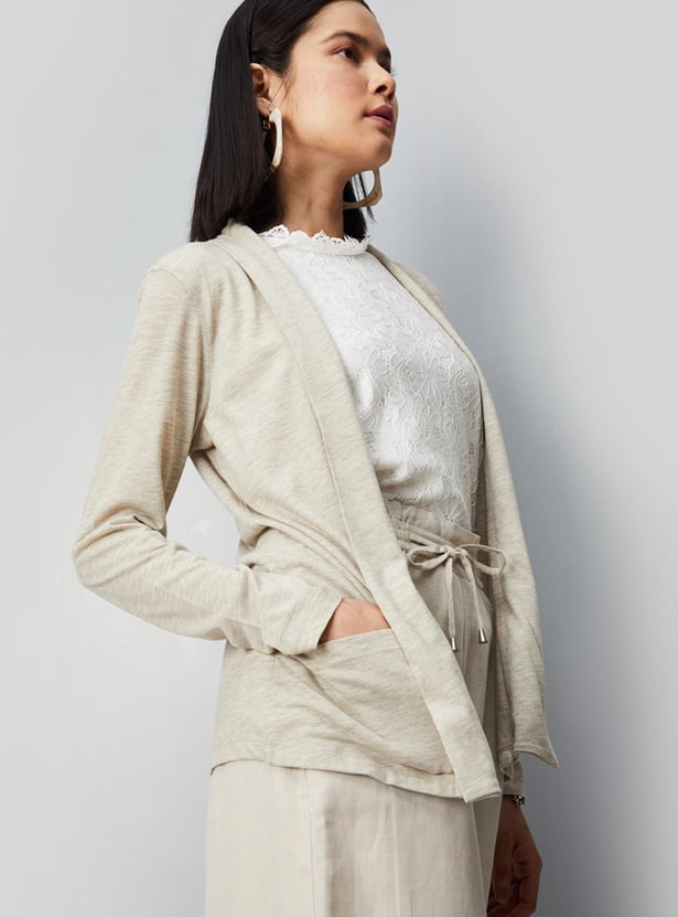 Women Heathered Knit Shrug with Pockets