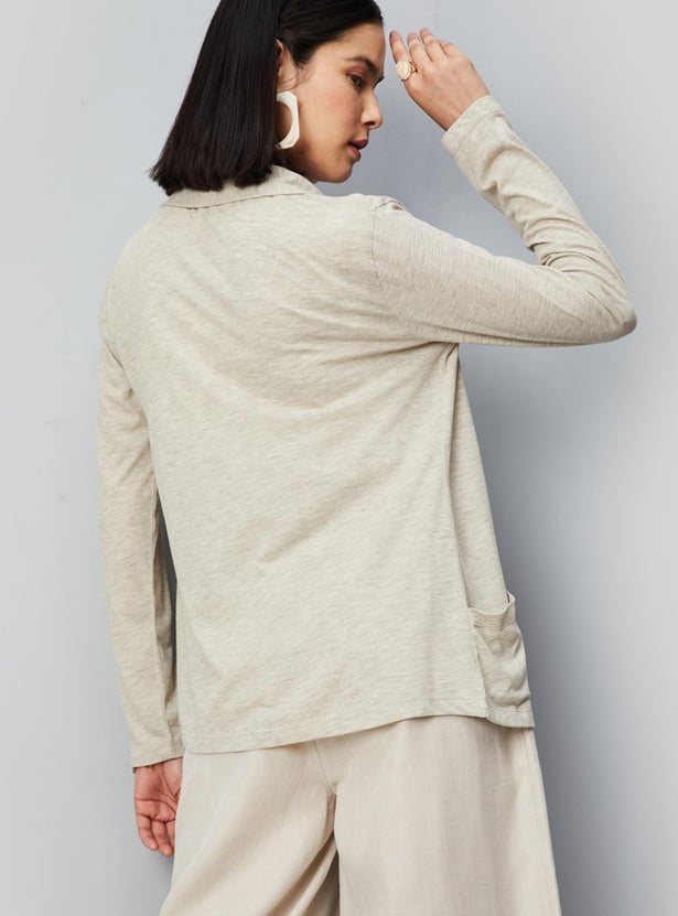 Women Heathered Knit Shrug with Pockets