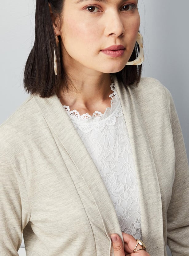Women Heathered Knit Shrug with Pockets