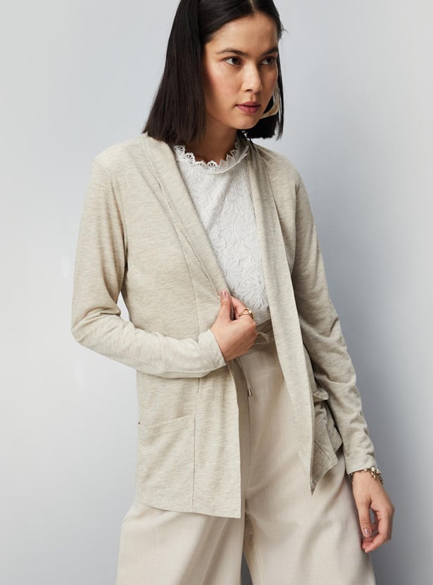 Women Heathered Knit Shrug with Pockets