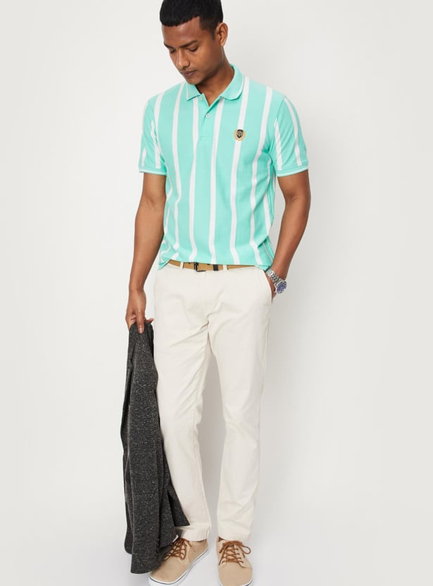 Men Vertical Striped Slim Fit Polo T-shirt