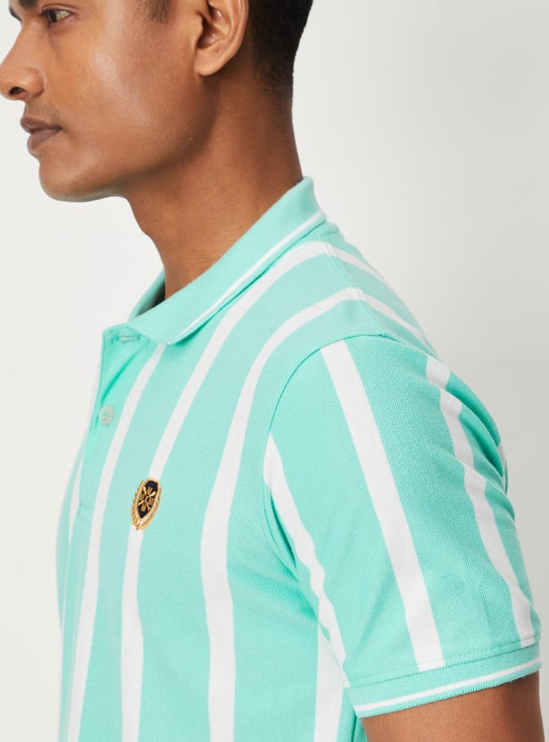 Men Vertical Striped Slim Fit Polo T-shirt