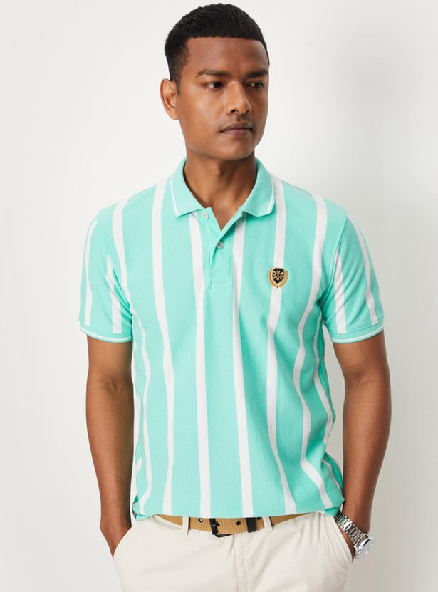 Men Vertical Striped Slim Fit Polo T-shirt