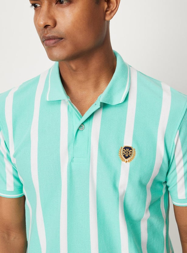 Men Vertical Striped Slim Fit Polo T-shirt