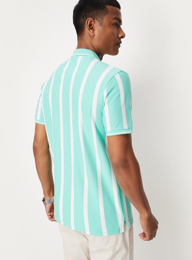 Men Vertical Striped Slim Fit Polo T-shirt