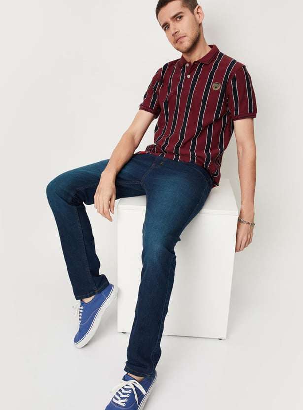 Men Vertical Striped Slim Fit Polo T-shirt