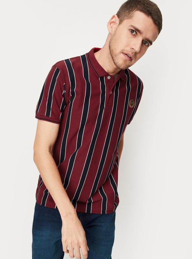 Men Vertical Striped Slim Fit Polo T-shirt