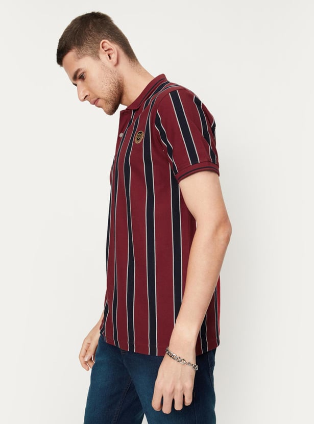 Men Vertical Striped Slim Fit Polo T-shirt