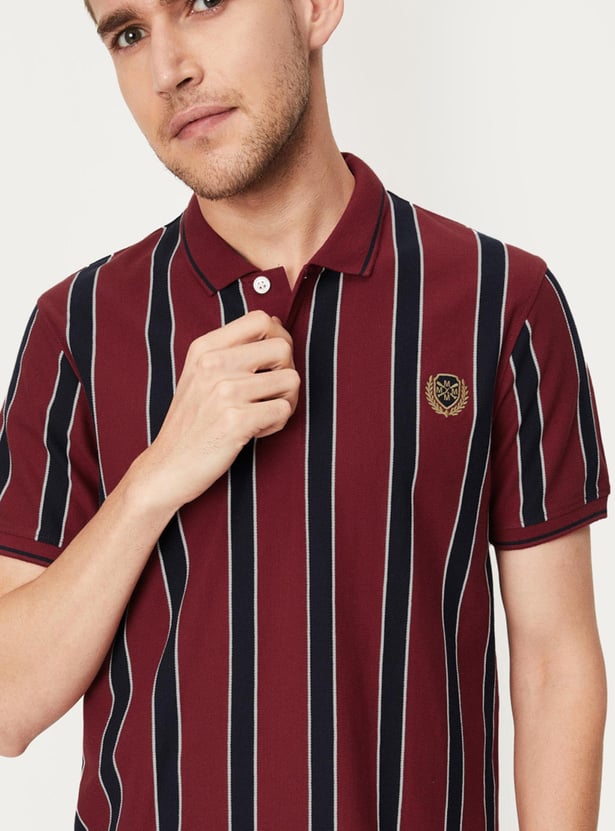 Men Vertical Striped Slim Fit Polo T-shirt