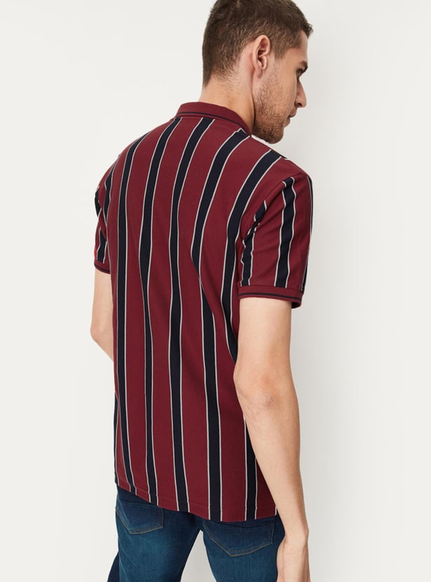 Men Vertical Striped Slim Fit Polo T-shirt