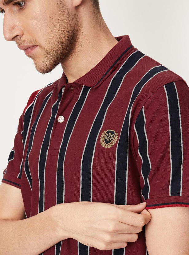 Men Vertical Striped Slim Fit Polo T-shirt