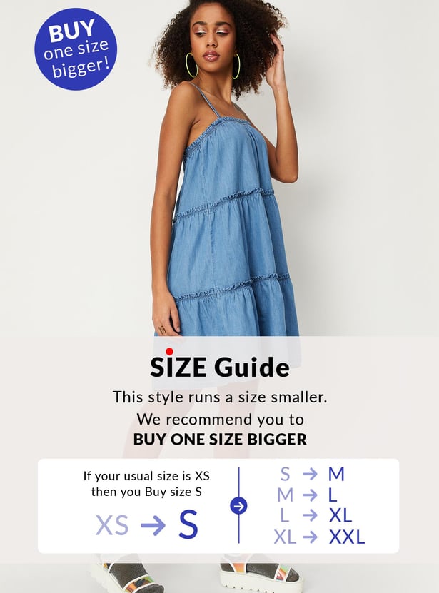 Women Solid Tiered Denim Dress