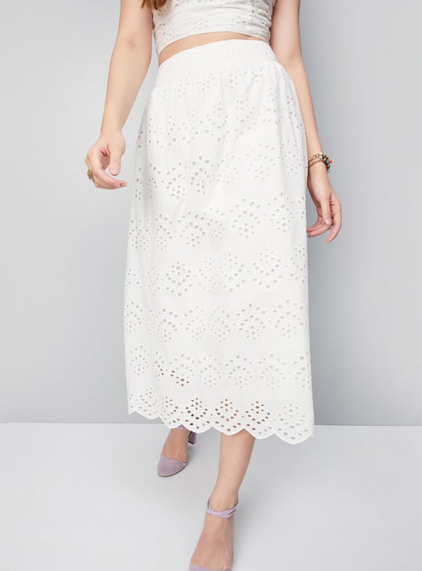 Buy Women Schiffli Flared Skirt Online at just