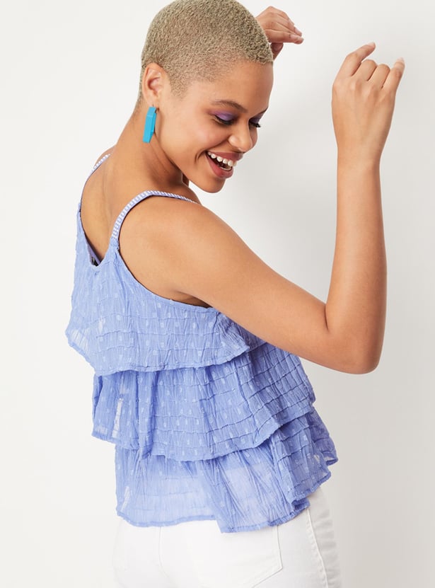 Women Textured Strappy Layered Top