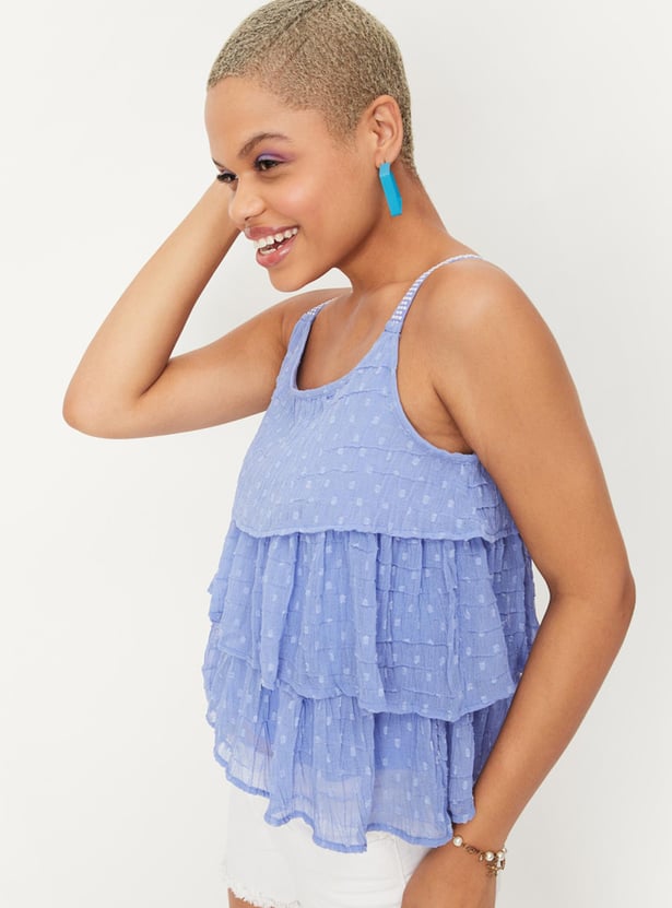 Women Textured Strappy Layered Top