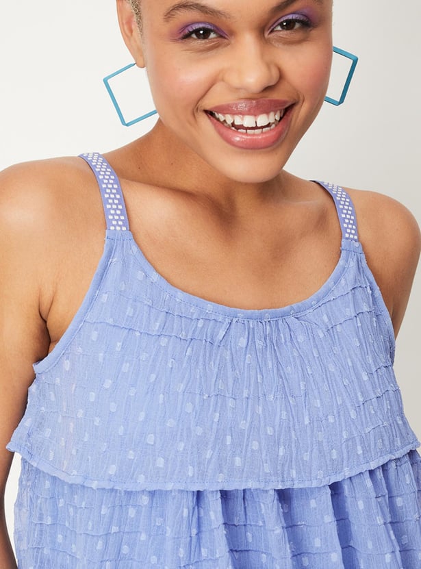 Women Textured Strappy Layered Top