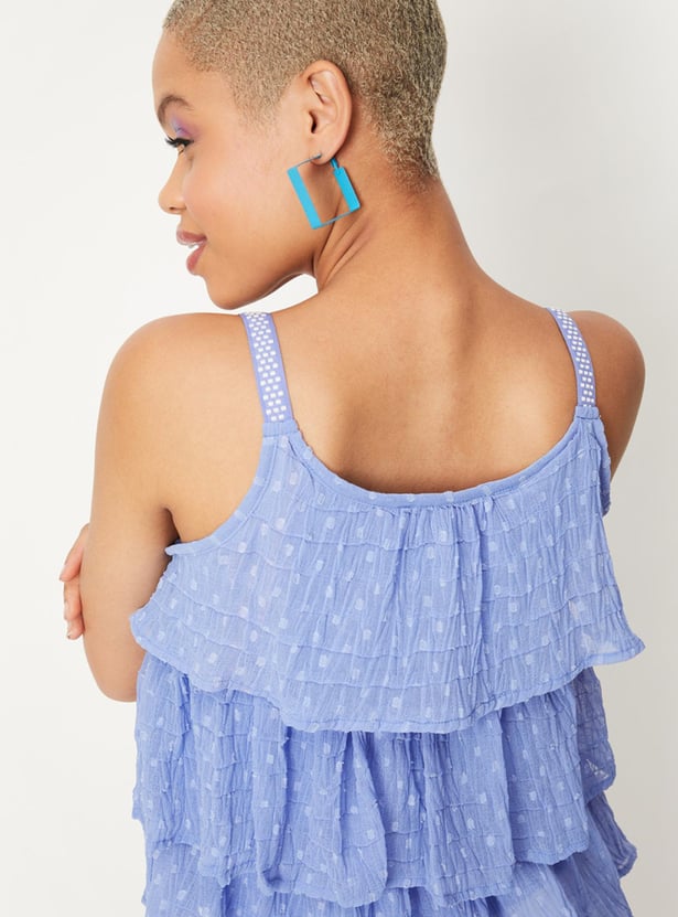 Women Textured Strappy Layered Top