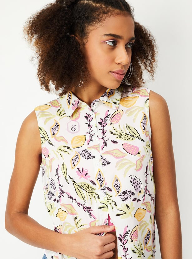 Women Printed Sleeveless Casual Shirt